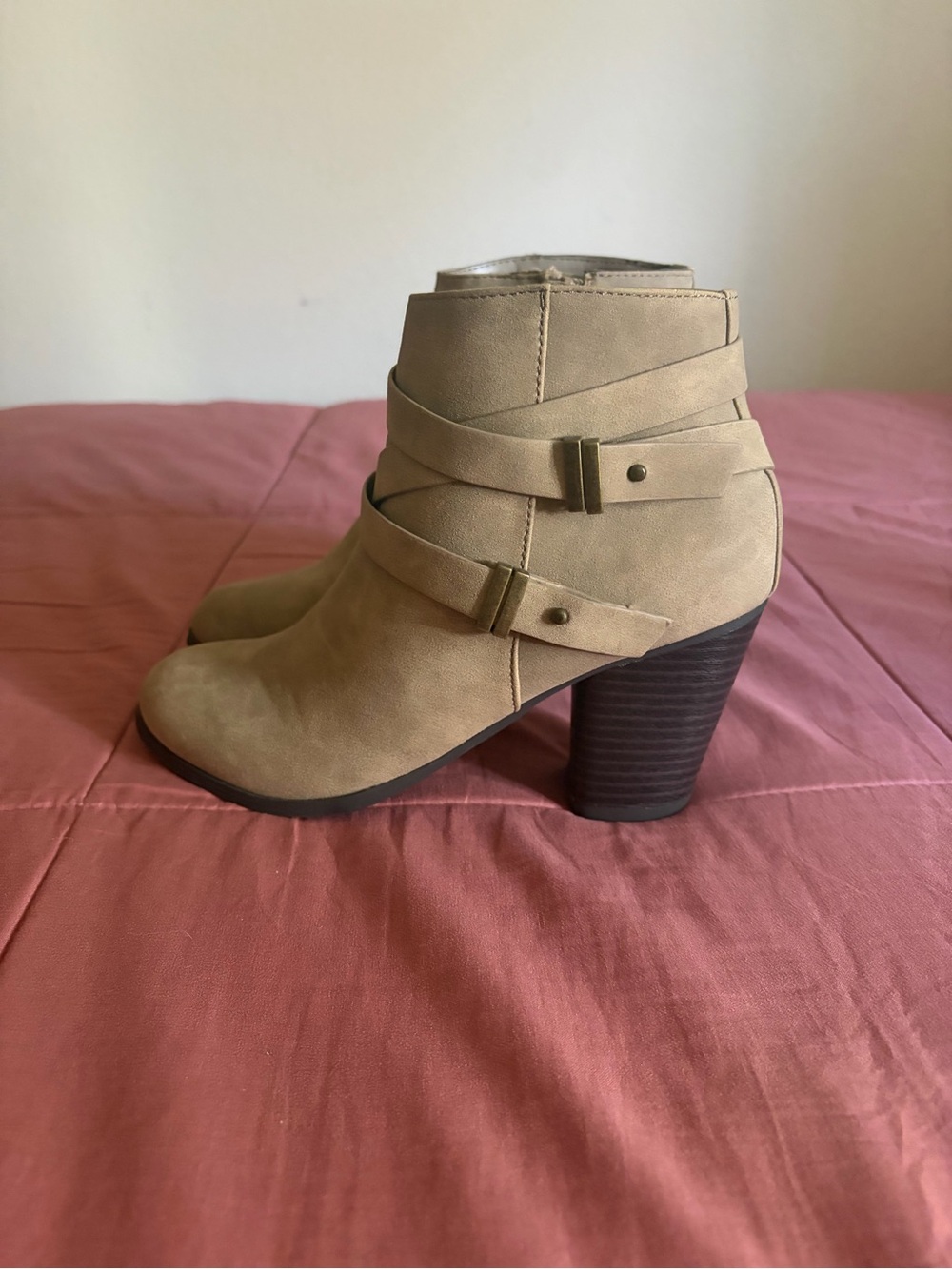 Source Unknown Beige Wrap-Strap Ankle Booties